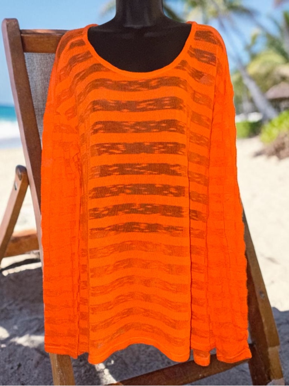 Oakley sheer striped long sleeve swim coverup